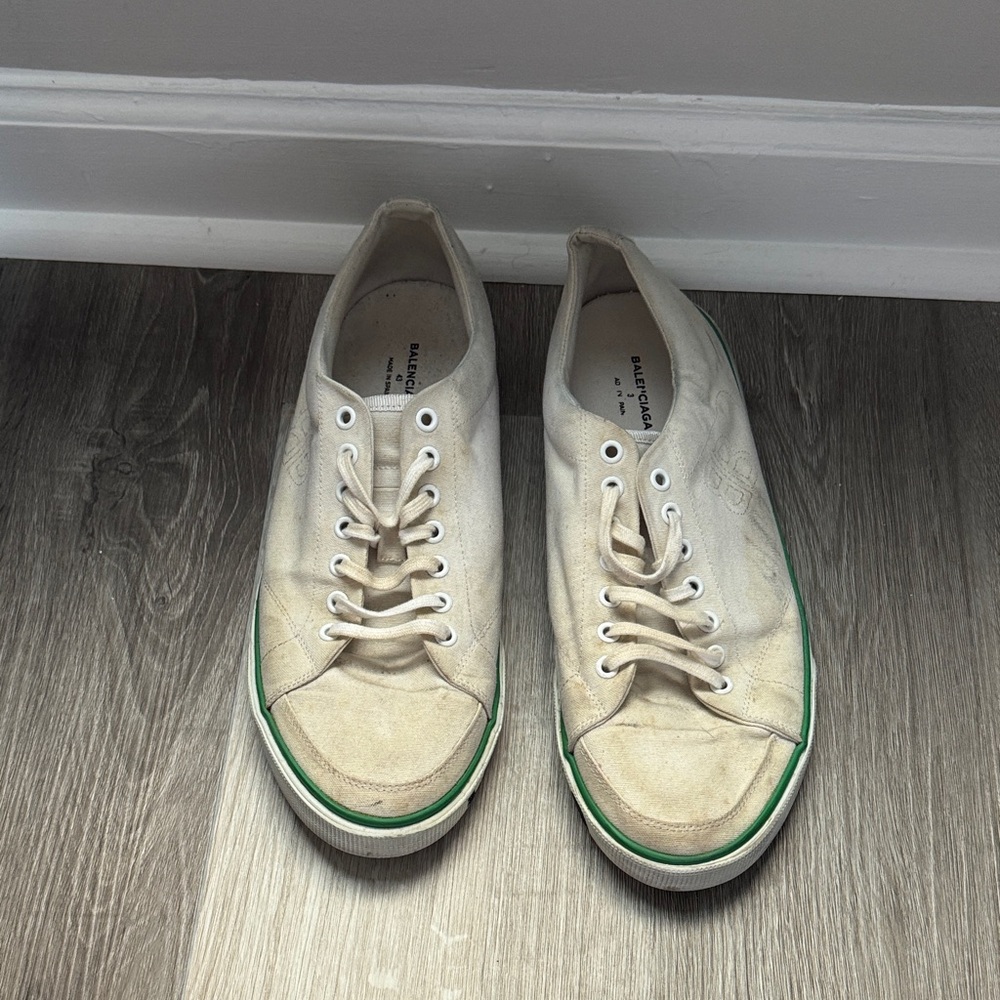 Balenciaga Cream and Green Sneakers